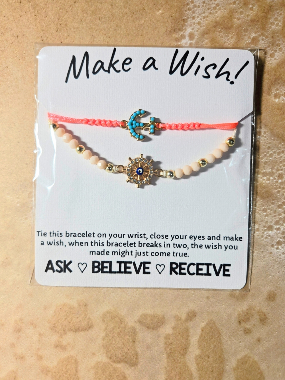 Make a Wish Women’s Anchored Bead Bracelet Set - Coral & Turquoise